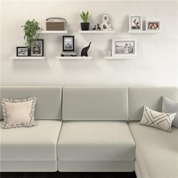 Floating Shelves Set of 6, White Wall Shelves with Lip, Display Shelves - Picture 2 of 7